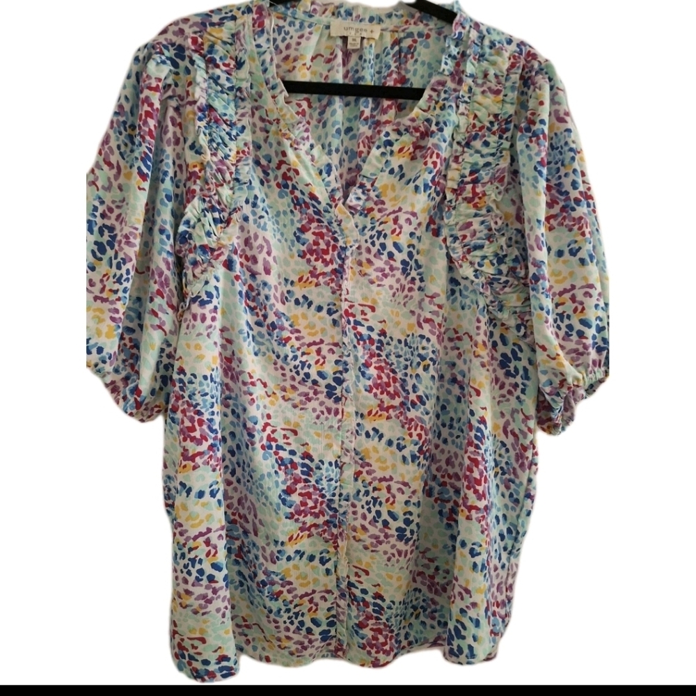 Umgee Flowy Ruffle Patterned Top Sz 1X - Picture 3 of 5